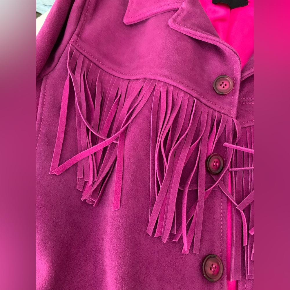 Nasty Gal purple/ orchid real suede oversized fringe jacket   Size US 8 - Picture 4 of 15